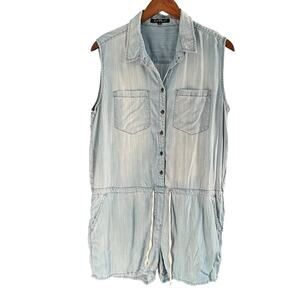 Velvet Heart Womens Chambray Romper Sleeveless Cinch Waist Tencel Sze Medium